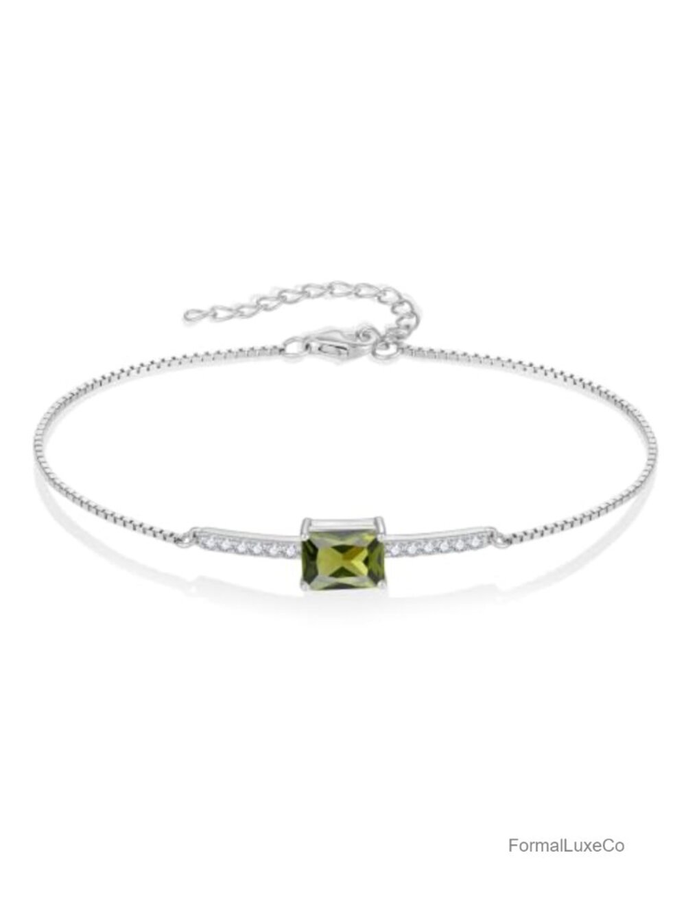 925 Sterling Silver Halo Rectangular Cut Cubic Zirconia Bracelet